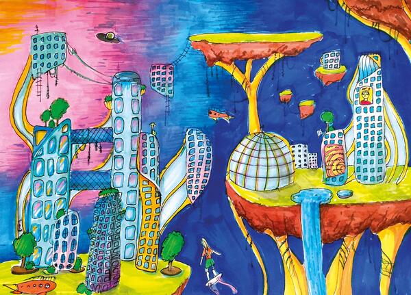 Рисунок победителя конкурса «Город будущего» Малены Чуриной (11 лет), дочери Елены Лапиной, главного архитектора ООО «АрхиМастер», компании-пользователя продуктов nanoCAD