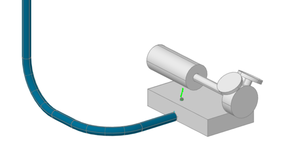 Пример оборудования, размещенного в трехмерной модели с подключенным кабелем, проложенном в трубе